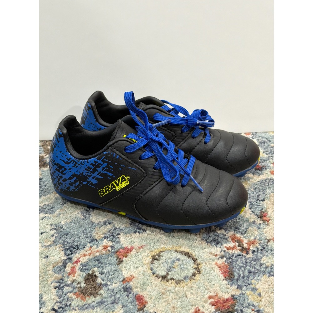 Brava Soccer Cleats Boys 12 Black Blue Graphic Athletic EUC